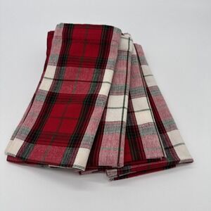 Set of 4 Sur La Table Dinner Napkins Green Red White Plaid 19"X19"Cotton